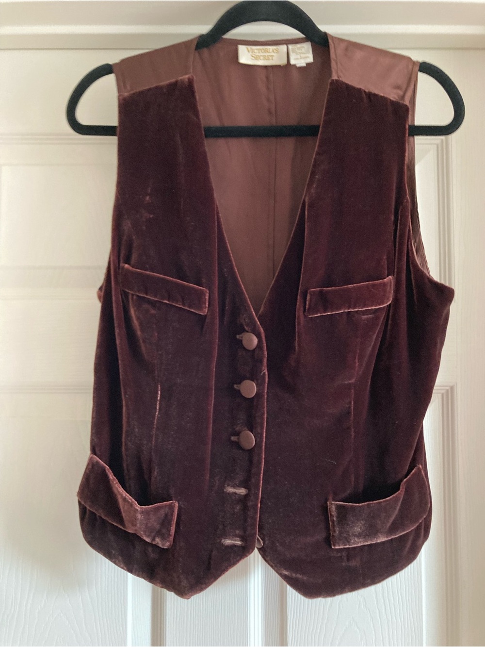 Victorias Secret Womens Vintage Gold Label Silk/Velvet Brown Vest SzL Boho Hippy